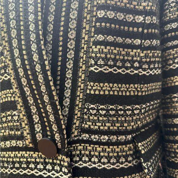 Chicos Gold Metallic Tweed Gold Statement Jacket Women Size S Longline Textured - Picture 8 of 10